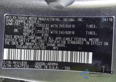 2018 Toyota Highlander Hybrid Xle from USA, damaged, VIN 5TDJGRFH6JS047582